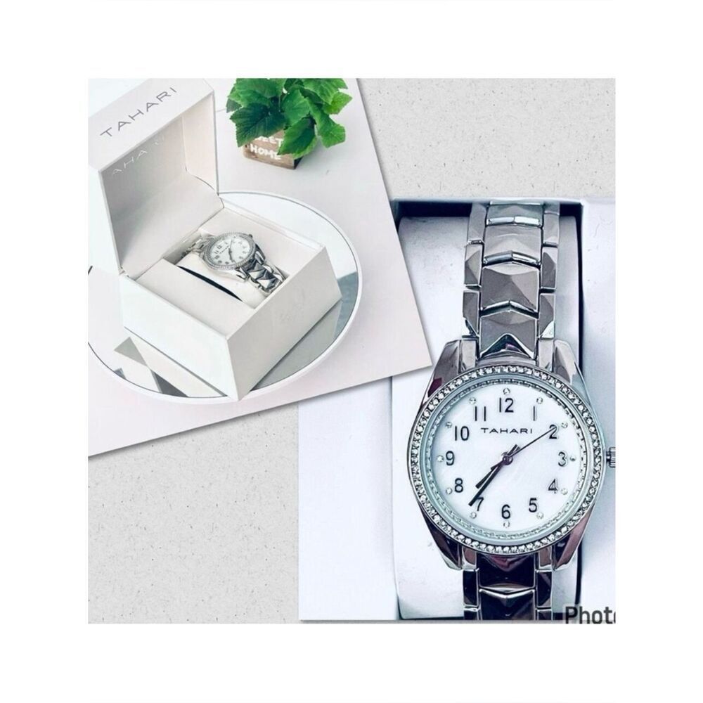 NWT Gorgeous Tahari Silver White Quartz White Dial Stainless Steel Women’s Watch